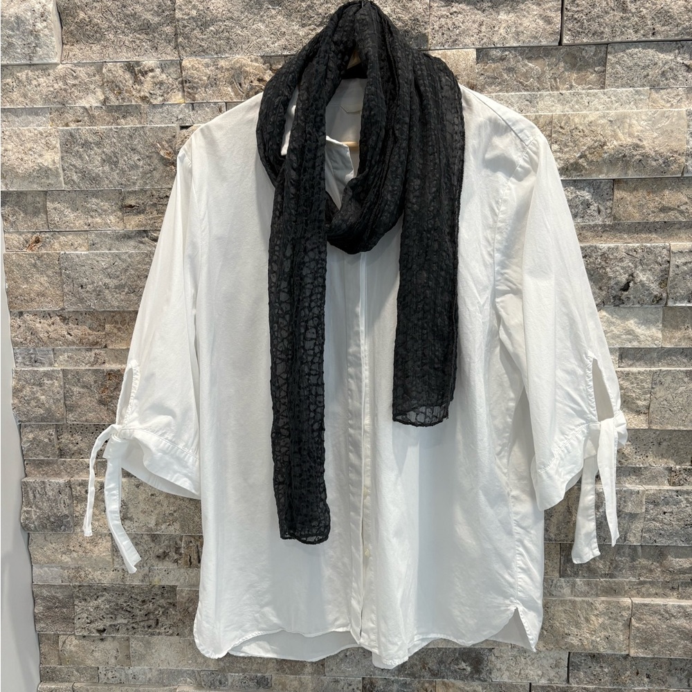 H&M White button up shirt hidden buttons 3/4 length sleeves size 12 100%‎ cotton